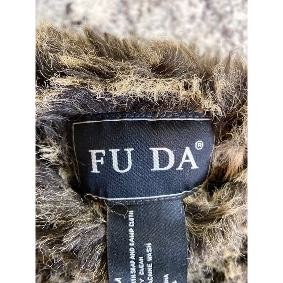 FU DA Faux Fur Vest Women’s M  Brown  Reversible Shaggy Sleeveless Jacket Boho - Picture 4 of 10